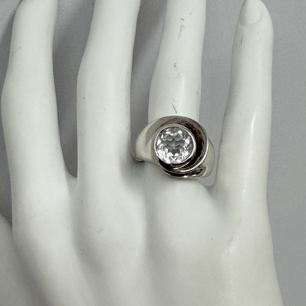 Vintage ELLE Sterling Cubic Zirconia Ring Modernist Style 10 Grams Size 7 1/4 - Picture 2 of 14
